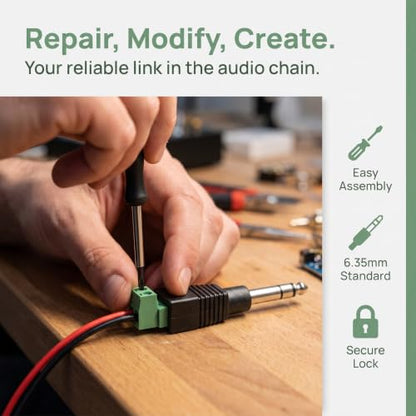 NANYI TS 1/4 Inch Jack, 6.35mm Mono Male Solderless Terminal Plug -2Pack | 6.35mm TS mono male; solderless screw terminal; green body; polarity marked; fits guitar amp speaker mic cable Plug - color: Green - welding free