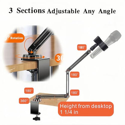 Low Profile Mic Boom Arm, 360° Rotatable 3-Section Foldable Desk Microphone Stand, 2.5kg Heavy Duty C Clamp Mic Mount with 1/4 3/8 5/8 Screw Adapter for Streaming Podcast(C Clamp Mount) - color: C Clamp Mount