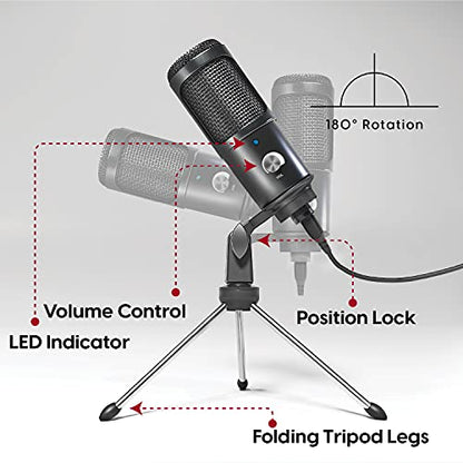 TALK WORKS USB Microphone with Tripod - External Microphone for Computer - Gaming, Streaming, Meetings, Podcasts, Recording and More - Adjustable and Portable with USB Cable Included