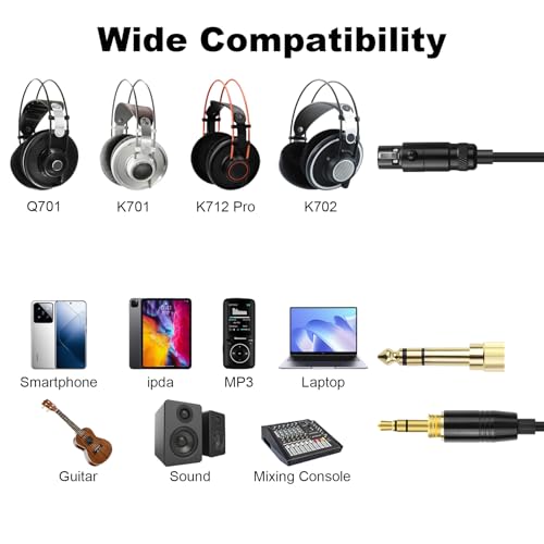 K702 Headphone Cable Coiled Aux Cord Replacement Compatible with AKG Q701, K712, K240, K240S, K240 MK II, K141, K171, K181, K271, K271S, K271 MK II, K241, K175, K275 Headphone with 6.35mm Adapter