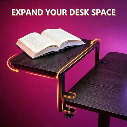 Clamp-On Desk Extender, 15 x 9.5 Inch Monitor Riser | Height options, No-drill setup, 3-in-1 use, 44 lb load, Office station, Gaming area, Black finish - color: Black