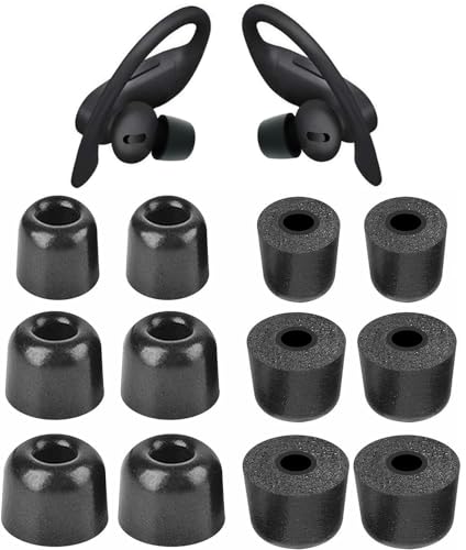 Foam Ear Tips Compatible with Powerebats Pro Replacement Ear Tips, Perfect Noise Cancellation, Fit in Case, S/M/L 3 Size Foam Tips 6 Pairs Black (515) - size: S/M/L