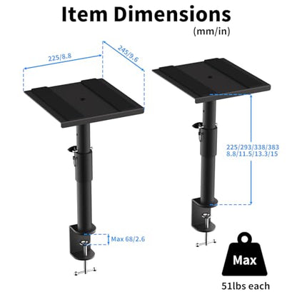 suptek Clamp-on Speaker Stand Desk Mount Set, Height Adjustment, Swivel, 9.6 x 8.8 inch Trays, Universal Audio Holders for Bookshelf Speakers, Elevated Sound, 2 Pack, Black, SDM001G - color: Black, size: Fixed Speaker Stands