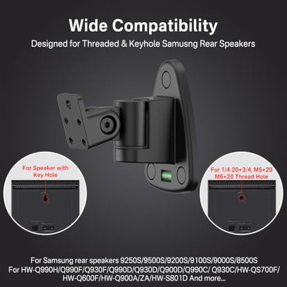 Adjustable Speaker Wall Mounts Pair for Samsung HW-Q990H/Q990F/Q930F/Q990D/Q930D/Q900D/Q990C, Heavy Duty Wall Brackets for SWA-9500S/9250S/9200S Samsung Rear Speaker Mounts WR Keyhole&Thread Hole