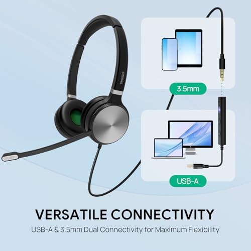 Yealink UH36 USB Headset with Mic 3.5mm Wired Headphones for PC Computer | Mono USB-A Headset with Noise Cancelling Microphone 3.5mm Jack Work Headphones for Office Call Center PC Laptop UC Compatible