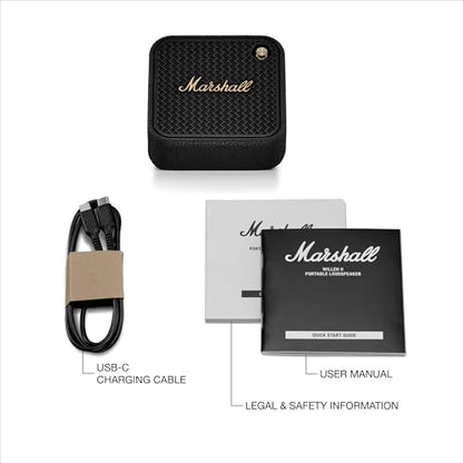 Marshall Willen II Portable Bluetooth Speaker - Rugged Waterproof/Dust-Proof Design | Loud Stereo Sound, Deep Bass | Compact and Wireless for Travel and Outdoors - Black and Brass - color: Black
