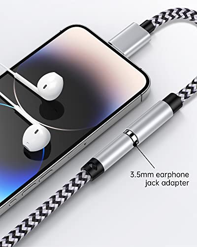 3.5mm to Lightning Adapter, Apple Dongle Jack Headphone Adapter Converter | [Mfi Certified]2pack Male to Female Aux Audio Dongle Ox Connector for iPhone 14 Pro Max/13/12/11/XR/XS/SE/8 Plus, iPad, iPod - color: Black, White