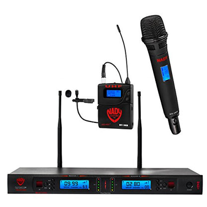 Nady 2W-1KU HT-LT Dual True Diversity 1000-Channel Professional UHF Wireless System with 1 Handheld Microphone & 1 Lapel Microphone – Autoscan – Automatic Transmitter Pairing – All Metal Construction - size: Dual Transmitter, style: Handheld & Lavalier Mi