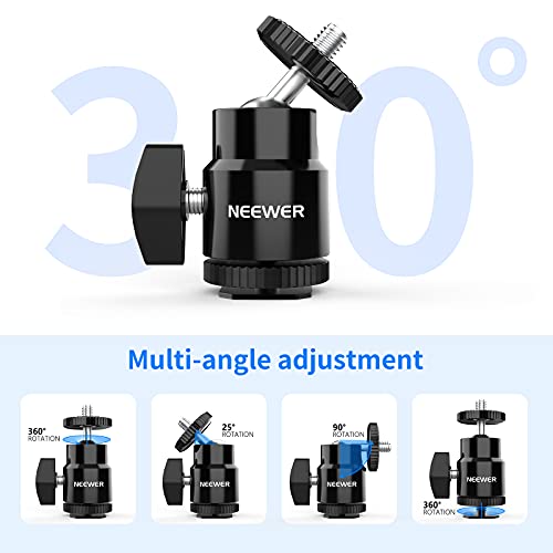 Neewer Mini Ball Head with Cold Shoe & 1/4” Screw, 2 Pack, 360° Swivel 90° Tilt Ballhead Camera Mount Hot Shoe Adapter for Camera, Camcorder, Smartphone, LED Video Light, Microphone, Ring Light, ST17 - style: ST17（2-Pack）