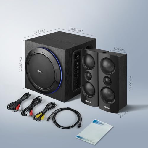 Elimavi 2.1 Computer Speaker System, 6.5" Subwoofer, 120W RMS, Black | Three-Way Design, 2 X 1" Tweeter, 4 x 2.75" Midrange Drivers, RCA/Coaxial/Optical Audio Inputs, BT5.3 Wireless Connection