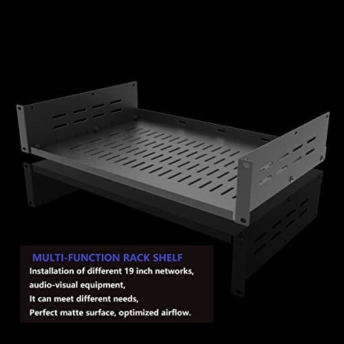 2U 19" Universal Vented Rack Mount Cantilever Server Shelf | 12 Inch Deep-Disassembled Black (2U12InD) - size: 2U12InD