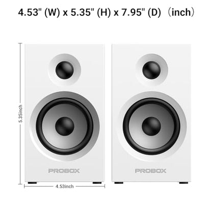 Powered Bookshelf Speakers HiFi Computer Gaming Monitors with Bluetooth 5.3 & 24-Bit USB DAC Stereo Speaker PC Speakers 3.5" Woofer,1" Silk Dome Tweeter, Adjustable Bass/Treble BT16 - White - color: White