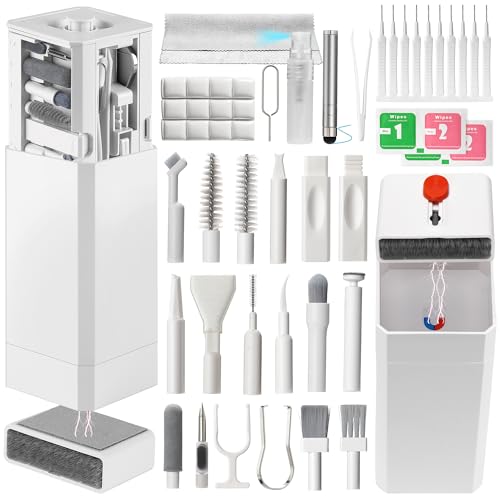 Phone Cleaning Kit (57PCS), iPhone Cleaning Kit, Airbud Cleaning Kit for AirPods, Keyboard Cleaning Kit, Charging Port Cleaner for Apple Lightning/Android USB-C (White, with 10 Mini Brush) - color: White (57PCS)