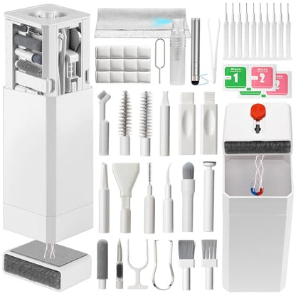 Phone Cleaning Kit (57PCS), iPhone Cleaning Kit, Airbud Cleaning Kit for AirPods, Keyboard Cleaning Kit, Charging Port Cleaner for Apple Lightning/Android USB-C (White, with 10 Mini Brush) - color: White (57PCS)