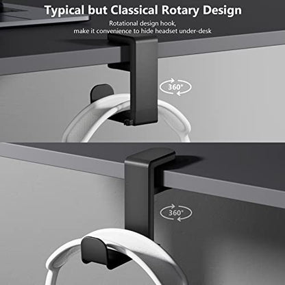 EURPMASK 2 Pack Rotating Headphone Stand,Adjustable Clamp-on Headset Holder | 360°Swivel,Headset Hanger Hook Under Desk,No Residue,Cable Organizer,Soft Rubber Pads,Keep Headphones Secure&Desk Tidy,Black - color: Black_2 Pack