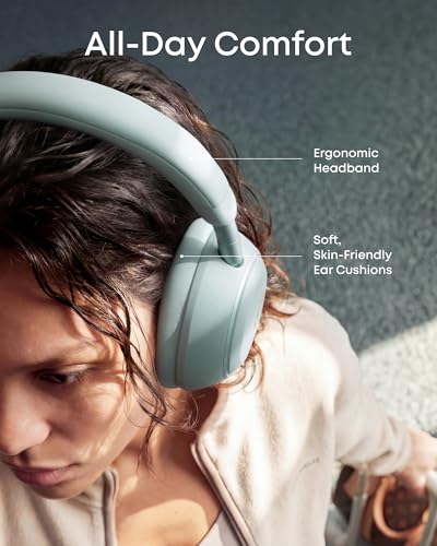 Soundcore Anker Space 2 Bluetooth 6.1 Over-Ear Headphones, Travel-Ready | Active Noise Cancelling, 50H Playtime, LDAC Hi-Res, Dual Connection, Clear Calls, Nap Mode, Wearing Detection, Fast Charging - color: Seafoam Green