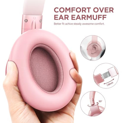 AUSDOM E7 Bluetooth Active Noise Cancelling Headphones, Wireless Over Ear ANC with Microphone, Hi-Fi Stereo Sound, 50H Playtime, Comfortable Earpads for Travel Work TV Phones, Rose Gold