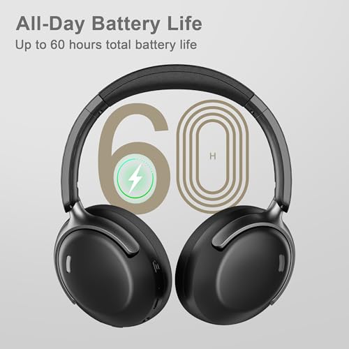 LORELEI QC30 Hybrid Active Noise Cancelling Headphones, 60H Playtime, Built-in Mic, Wireless Over Ear Headsets with Case,Bluetooth 5.4,Deep Bass Comfort Fit Soft-Earpads Fast Charging -Space Black - color: Space Black