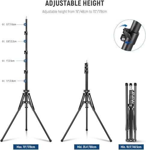 NEEWER Light Stand All Metal with 180° Reversible Legs, 70"/178cm Portable Travel Tripod Stand 1/4" Screw & 5/8" Stud for Indoor Outdoor Photography Speedlite Strobe Ring Light Softbox, ST178R, Black - style: ST178R(Black)