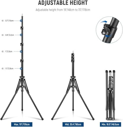 NEEWER Light Stand All Metal with 180° Reversible Legs, 70"/178cm Portable Travel Tripod Stand 1/4" Screw & 5/8" Stud for Indoor Outdoor Photography Speedlite Strobe Ring Light Softbox, ST178R, Black - style: ST178R(Black)