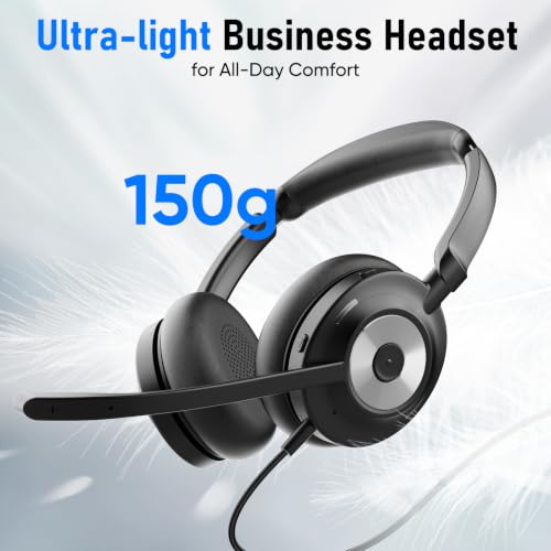 USB Headset with Microphone for PC, Active Noise Cancelling Headphones with ENC Noise Cancelling Mic, Wired Office Computer Headset with Mute for Call Center, Teams, Zoom