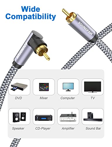 90 Degree Subwoofer Cable 20ft/6M,Right Angle RCA Cable Male to Male for Subwoofer，Amplifier-Grey - size: 20ft/6M, style: 90 Degree RCA to RCA