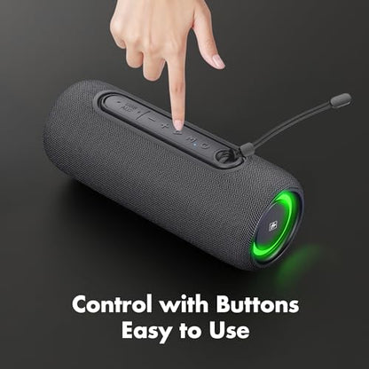Fisher Portable Bluetooth Speakers IPX5 Waterproof Speaker, 14W Peak Power | Stereo Bluetooth Speaker, RGB Lights, TWS, BT 5.3, Built-in Mic, Hands Free Calling Speakers Bluetooth Wireless, Use Anywhere - color: Black