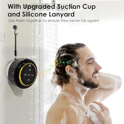 XLEADER (Upgraded Pro Shower Speaker, Certified IPX7 Waterproof Bluetooth Speaker, 8W Crystal Sound&Rich Bass, 15H Playtime, with Suction Cup&Silicone Lanyard,Ideal Gifts, SoundAngel Mate(2 Gen) Gold - color: B Gold