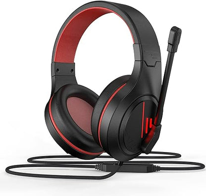 Anivia MH601 Headphones with Microphone Wired Headset with Active Noise Canceling Microphone, 3.5mm Audio Jack Stereo Headphone - Red (Game/Work/School) - color: Red