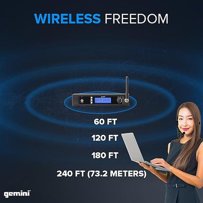 Gemini UHF Dual Headset & Lavalier Wireless Mic System (UHF-6200HL) | Dual UHF headset & lavalier mics, 512-537.5 MHz - auto SYNC pairing - 2 XLR outs + 1/4" summed mix out - LCD, 1U rack mount - style: Dual Lapel Mic