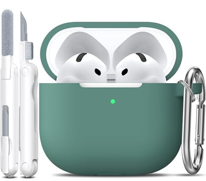 for Airpods 4 Case Cover with Cleaner Kit, Soft Silicone Case with Keychain, Full Protective Cover for Men and Women, Compatible with Apple Latest Airpods 4, Pine Green - color: C Pine Green