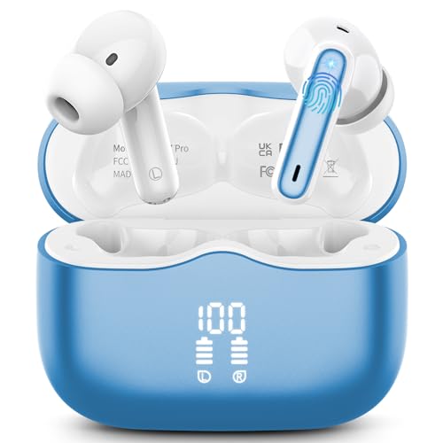 Wireless Earbuds, 2026 Bluetooth 5.4 Ear Buds in Ear with 4 ENC Noise Cancelling Mic, New Wireless Earphones HiFi Stereo Deep Bass 40H Playtime, In-Ear Bluetooth Earbuds LED Display IP7, Lake Blue - color: Lake Blue