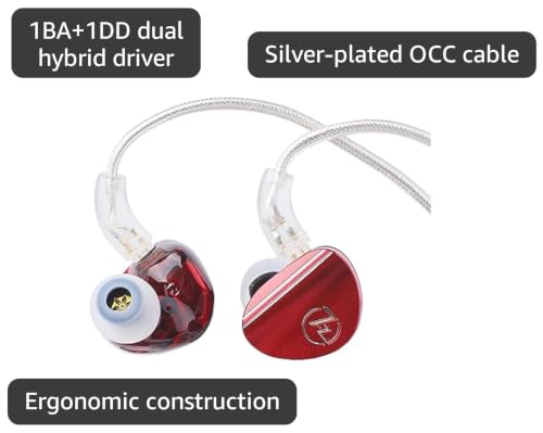 Linsoul 7HZ SONUS 1DD+1BA Dual Driver in Ear Monitor HiFi Wired Earbuds IEM - color: Red
