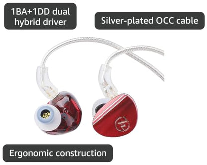 Linsoul 7HZ SONUS 1DD+1BA Dual Driver in Ear Monitor HiFi Wired Earbuds IEM - color: Red