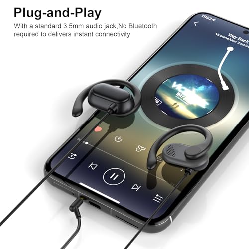 Open Ear Headphones Wired 3.5mm Earphones for Chormebook Laptop PC | Over Earbuds Wired with Ear Hook& Microphone,3.5mm Plug EarBud for Samsung A15 A14/Kindle Fire Zoom Office Running Sport Kids