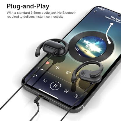 Open Ear Headphones Wired 3.5mm Earphones for Chormebook Laptop PC | Over Earbuds Wired with Ear Hook& Microphone,3.5mm Plug EarBud for Samsung A15 A14/Kindle Fire Zoom Office Running Sport Kids