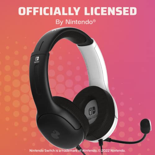 PDP Gaming AIRLITE Stereo Headset with Mic for Nintendo Switch/Switch Lite/OLED - Wired Power Noise Cancelling Microphone, Lightweight, Soft Comfort On Ear Headphones (Black & White) - color: Black & White