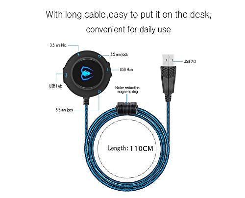 Micolindun External Sound Card USB Hubs Audio Adapter to USB Port & 3.5mm Audio & Micro Jack for PC Laptop. Plug and Play (Blue)