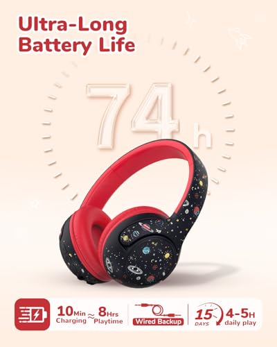 iClever BTH27 Toddler Headphones for 2+ Year Old Baby Kids Travel Study | SafeSound Tech3.0, 74H Playtime, Bluetooth 5.4, BPA Free, Aux, Soft Baby Headphones, Easy Operation, Adjustable, Black - color: Black