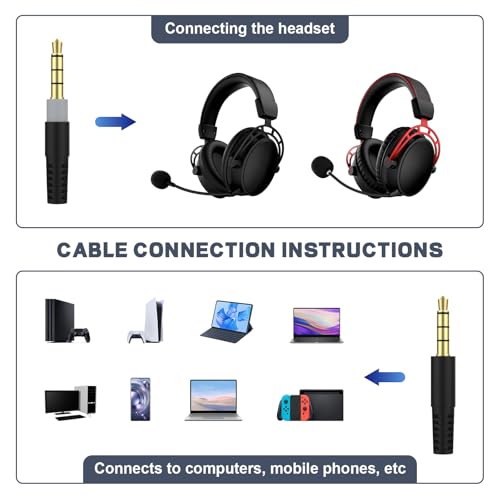 Saipomor 3.5mm Coiled Audio AUX Cable Compatible with HyperX Cloud Mix and Cloud Alpha Gaming Headphones – Replacement Cord for Kingston HyperX Headsets