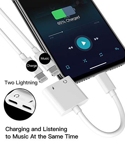 Dual Lightning Jack Dongle for iPhone Headphone Adapter 2in1(2pack) Audio Charge Splitter Cable MFI Certified 14 13 12 11 Pro Max Mini 7 8plus X XS XR for iPad Earphone AUX Charging Converter