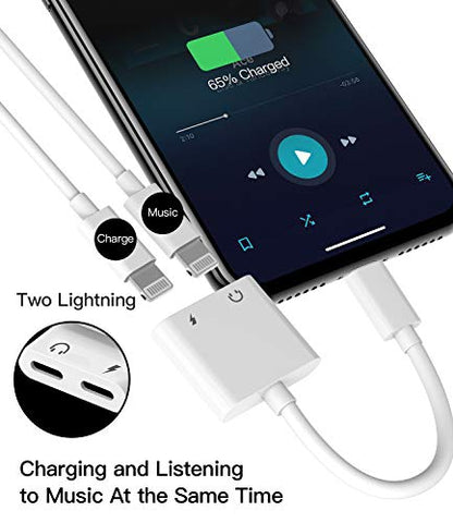 Dual Lightning Jack Dongle for iPhone Headphone Adapter 2in1(2pack) Audio Charge Splitter Cable MFI Certified 14 13 12 11 Pro Max Mini 7 8plus X XS XR for iPad Earphone AUX Charging Converter