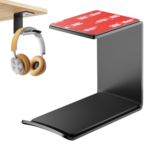 2Pack Heavy Duty Under Desk Headphone Stand, No Drill Mount with strong Adhesive Holder for AirPods Max, Sony, Bose & Gaming Headphones, Home Office Studio Dorm Organizer (H02F-2P-black)