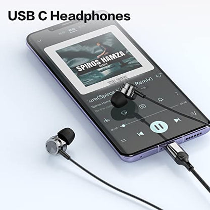USB C Headphone for Samsung S25 S24 S23 Ultra FE S22 A16 A56 A55, USB C Wired Earbuds Magnetic in-Ear Type C Earphone with Microphone Volume Control Stereo Noise Canceling for iPhone 1716 5 Pro Max