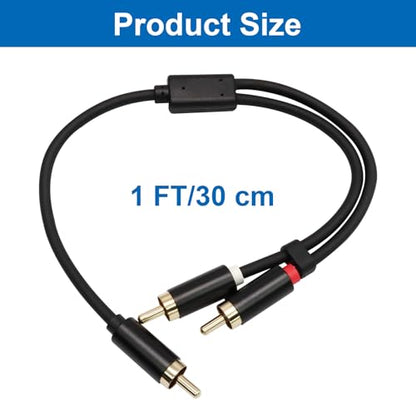 2 Pack 1 Male to 2 Male RCA Y-Adapter Splitter Cable, 1Ft | Gold-Plated, Audio Extension Cord, Home Theater Compatible, Car Audio Compatible - size: 1 Male to 2 Male
