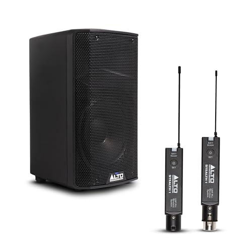 ALTO TX410 350W 10" Powered PA Speaker Bundle with XLR Mic Receiver and Transmitter for Live Performances, Events, Karaoke, Public Address, Presentations - size: 10" PA Speaker