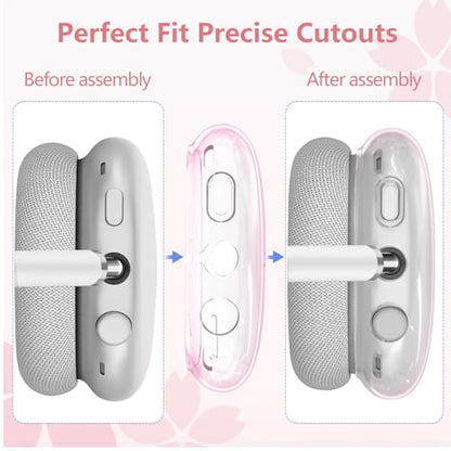 3-in-1 Silicone Case Cover for AirPods Max 2/AirPods Max Headphones, Apple AirPod Max Accessory Protective Cover, Headband/Ear Cups/Ear Pad Covers, Anti-Scratch and Sweatproof (White and Pink) - color: White and Pink