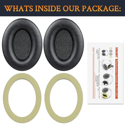 SOULWIT Replacement Earpads for Audio-Technica ATH-ANC7/ANC7B Headphones, Ear Pads Cushions with Softer Protein Leather, High-Density Foam - Black