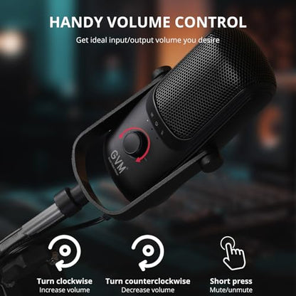 GVM USB-C Condenser Microphone for Podcast & Streaming, Plug & Play PC Mic with Gain Control, Mute Function & Metal Stand for YouTube, Voice Over, Online Meetings
