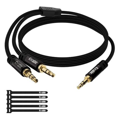 Kxable 1/8 Inch TRS Stereo Y Splitter Cable 4FT, 3.5mm Male to 2-Male Y-Splitter Stereo Audio Cable, for Cell Phone PC Laptop, Speaker, Headphones, Suitable for Switching or Two Sets of Speakers - size: 4FT